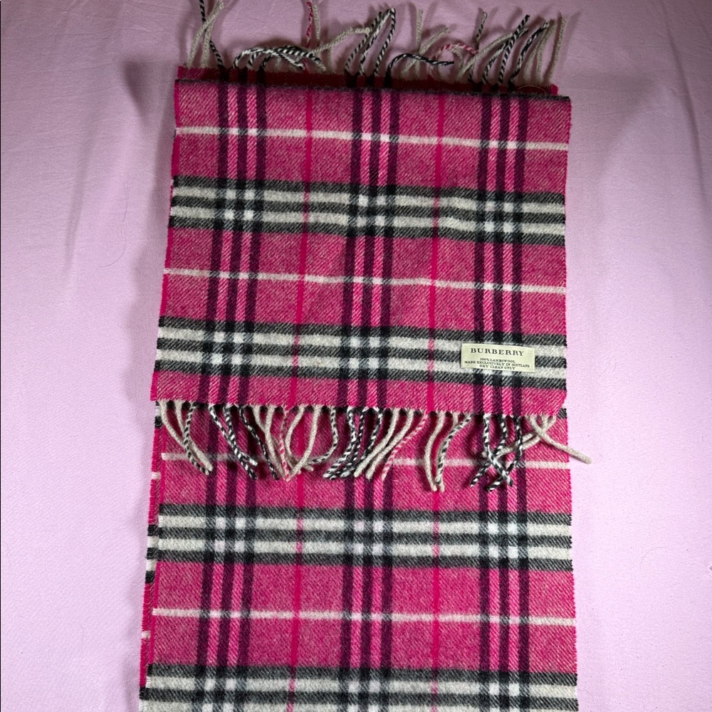 Burberry Vibrant Pink Checkered Scarf